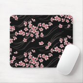 Tapis De Souris Fleurs de cerisiers roses sur le noir (Avec souris)