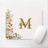 Tapis De Souris Fleurs de champignons de forêt Monogramme botaniqu (Avec souris)