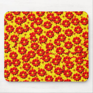 Tapis De Souris Fleurs de dahlia rouges et jaunes