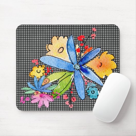 Tapis De Souris Fleurs De Doodle Sur En vichy Plaque De Souris (Avec souris)
