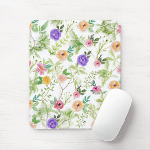 Tapis De Souris Fleurs de Floral Rose Pêche Violet avec Feuillage