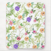 Tapis De Souris Fleurs de Floral Rose Pêche Violet avec Feuillage (Devant)