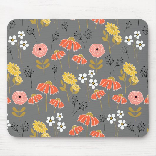 Tapis De Souris Fleurs de gribouillis orange et jaune (Devant)