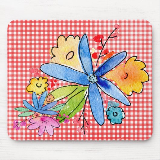 Tapis De Souris Fleurs de gribouillis sur En vichy (Devant)