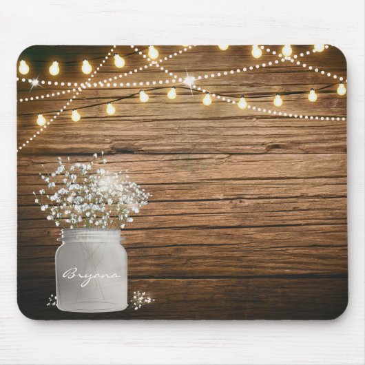 Tapis De Souris Fleurs de Gypsophile dans un Pot Mason Rustique & (Devant)