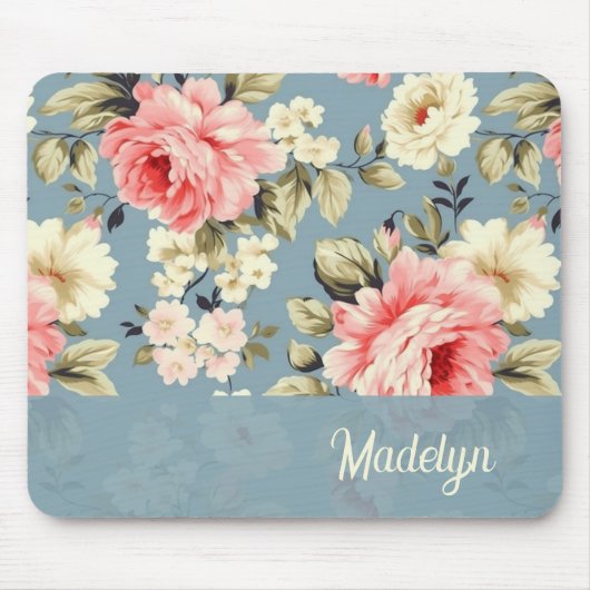 Tapis De Souris Fleurs de jardin de campagne Chic Shabby Script (Devant)
