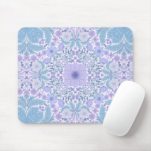Tapis De Souris Fleurs de jardin rétro en bleu et violet (Avec souris)