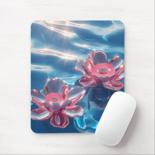 Tapis De Souris Fleurs de Lotus rose flottant sur l'eau bleu crist