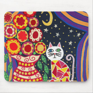 Tapis De Souris Fleurs de lune de chat de Mousepad d'art de Kerri