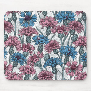 Tapis De Souris Fleurs de maïs roses et bleues, fleurs sauvages su