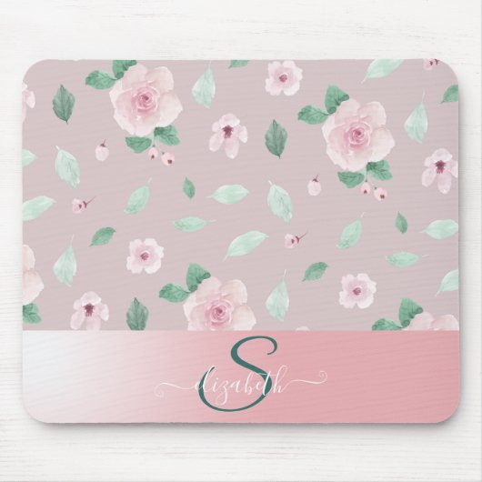 Tapis De Souris Fleurs de monogramme aquarelle chic (Devant)
