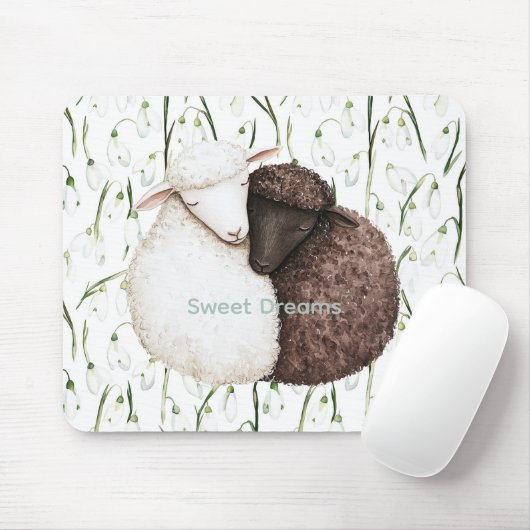 Tapis De Souris Fleurs de mouton blanc marron  (Avec souris)