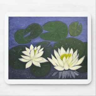Tapis De Souris Fleurs de Nénuphar Blanc, Peinture Acrylique