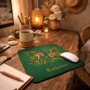 Tapis De Souris Fleurs de Oiseaux Vintage Personnalisées Vert
