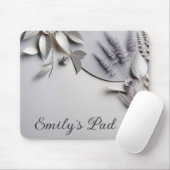Tapis De Souris Fleurs De Papier Métallique Sur Argent (Avec souris)