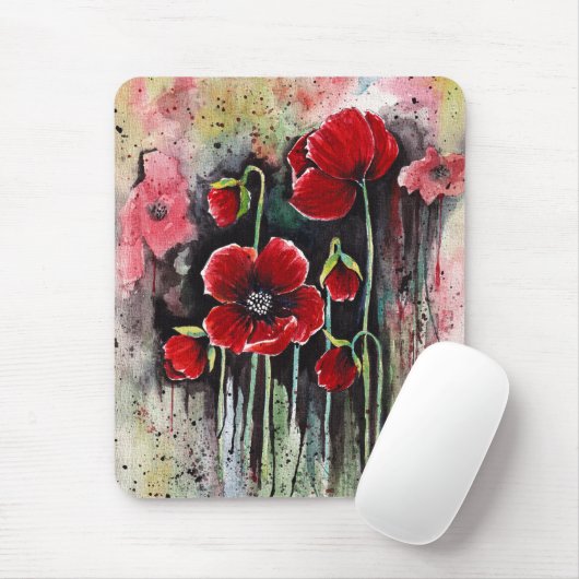Tapis De Souris Fleurs De Pavot En Aquarelle (Avec souris)