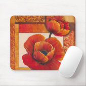 Tapis De Souris Fleurs de pavot sur Tan et Arrière - plan orange (Avec souris)