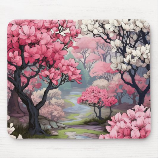 Tapis De Souris Fleurs de printemps rose blanc (Devant)