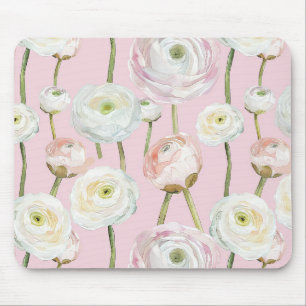 Tapis De Souris Fleurs de Renoncule roses et blanches