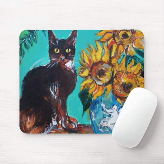 Tapis De Souris Fleurs de soleil avec chat (Avec souris)