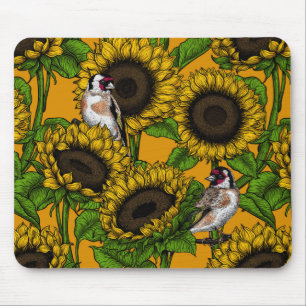 Tapis De Souris Fleurs de soleil et ailerons d'or sur orange