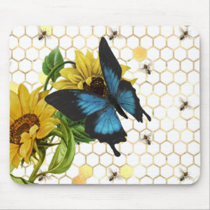 Tapis De Souris Fleurs de soleil et papillon sur Honeycomb