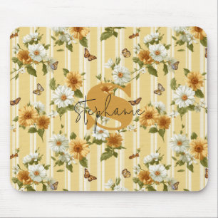 Tapis De Souris Fleurs de soleil et papillons sur bandes jaunes (3