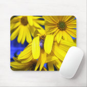 Tapis De Souris Fleurs de soleil jaunes N Bleu Bee Mousepad (Avec souris)