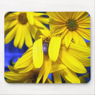 Tapis De Souris Fleurs de soleil jaunes N Bleu Bee Mousepad