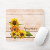 Tapis De Souris Fleurs de soleil rustiques sur bois (Avec souris)