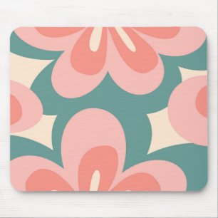 Tapis De Souris Fleurs de style rétro rose et turquoise
