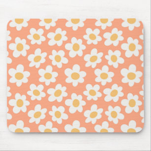 Tapis De Souris Fleurs de style rétro sur arrière - plan orange