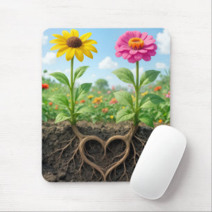 Tapis De Souris Fleurs de Zinnia et de Marguerite avec des Racines