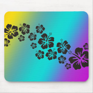 Tapis De Souris fleurs d'hibiscus en noir arrière - plan coloré