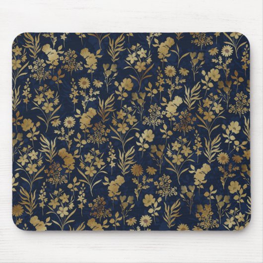 Tapis De Souris Fleurs d'or botanique Motif bleu (Devant)