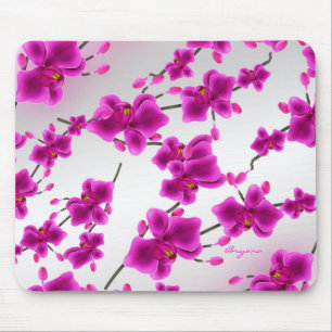 Tapis De Souris Fleurs d'orchidée chic violet brillant floral élég