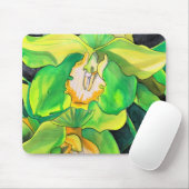 Tapis De Souris Fleurs d'orchidée vertes et jaunes art (Avec souris)