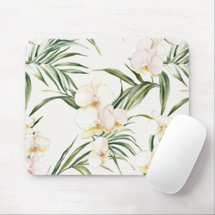 Tapis De Souris Fleurs d'orchidées blanches tropicales