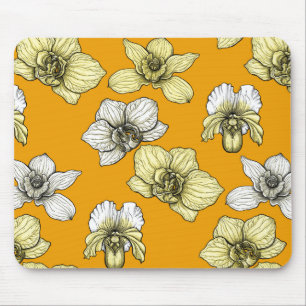 Tapis De Souris Fleurs d'orchidées jaune et blanc