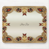 Tapis De Souris Fleurs dorées Pierre rouge Mousepad (Devant)
