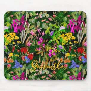 Tapis De Souris Fleurs douces feuille vert motif monogramme