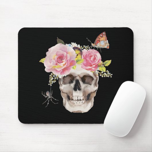 Tapis De Souris Fleurs du crâne Araignée papillon Halloween Cadeau (Avec souris)