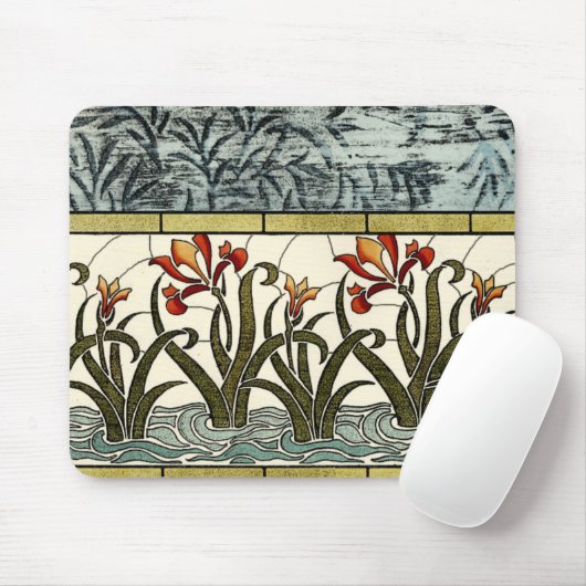 Tapis De Souris Fleurs en verre tendu avec bordure en tan (Avec souris)