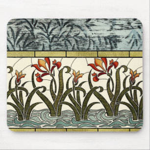 Tapis De Souris Fleurs en verre tendu avec bordure en tan