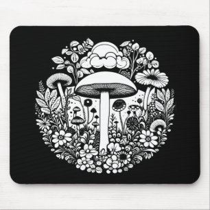 Tapis De Souris Fleurs et champignons noirs et blancs Vintages