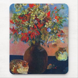 Tapis De Souris Fleurs et Chats par Paul Gauguin, Beaux-Arts Vinta