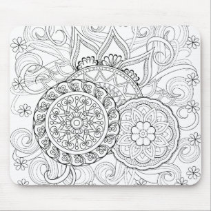 Tapis De Souris Fleurs et mandalas de griffonnage