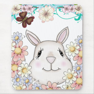 Tapis De Souris Fleurs et papillons lapins mignons