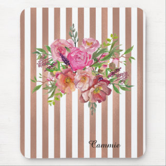 Tapis De Souris Fleurs et rayures en or rose