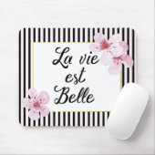 Tapis De Souris Fleurs et tripes roses et noires (Avec souris)